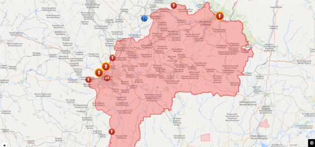Screen shot from liveuamap.com showing military incidents in Eastern Ukraine for November 16, 2018.