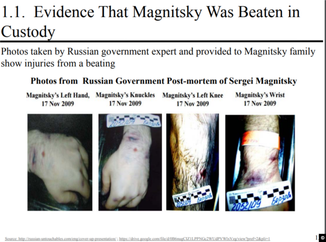 A screen capture from http://russian-untouchables.com with photographic evidence documenting beatings Sergei Magnitsky received in prison.