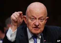 Former National Intelligence Director James Clapper testifies on Capitol Hill at a hearing on "Russian Interference in the 2016 United States Election," Washington, D.C., May 8, 2017.