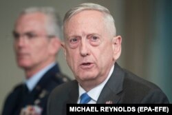 U.S. -- US Secretary of Defense Jim Mattis (R) delivers remarks on Russia in response to a question from a member of the news media during a meeting with Minister of Defence of Norway Frank Bakke-Jensen at the Pentagon in Arlington, Virginia.