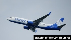 A Boeing 737-800 plane of Belarusian state carrier Belavia takes off at the Domodedovo Airport outside Moscow, May 28, 2021. (REUTERS/Maxim Shemetov/)