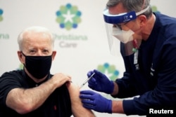U.S. President-elect Joe Biden receives his second dose of a vaccine against the coronavirus disease (COVID-19) at ChristianaCare Christiana Hospital in Newark, Delaware, U.S. on January 11, 2021.
