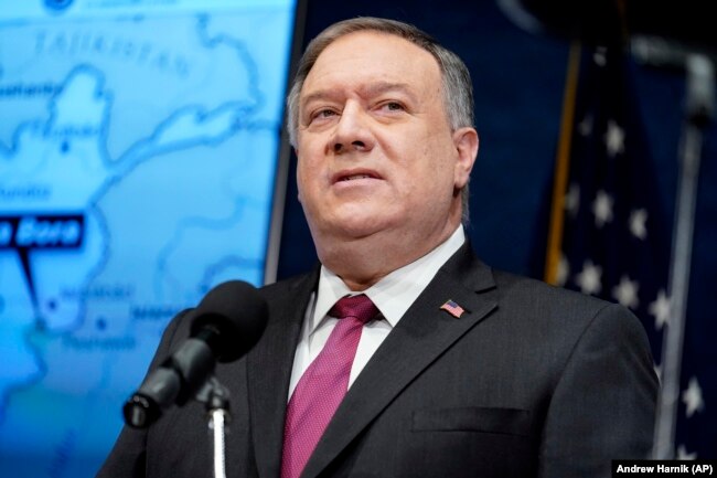 Former Secretary of State Mike Pompeo speaks at the National Press Club in Washington, D.C., U.S., on Jan. 12, 2021.
