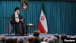 Iran's Supreme Leader Ayatollah Ali Khamenei speaks during a meeting with commanders and a group of members of the Islamic Revolutionary Guard Corps in Tehran on August 17, 2023. Office of the Iranian Supreme Leader/WANA (West Asia News Agency) via Reuters )
